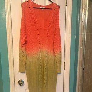 Umgee Coral and Green Knit Sweater Dress